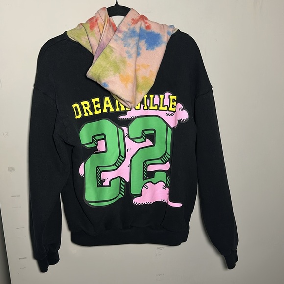 J. Cole Dreamville Raleigh NC Black heavyweight Hoodie with Tie-Dye Hood - Picture 1 of 7